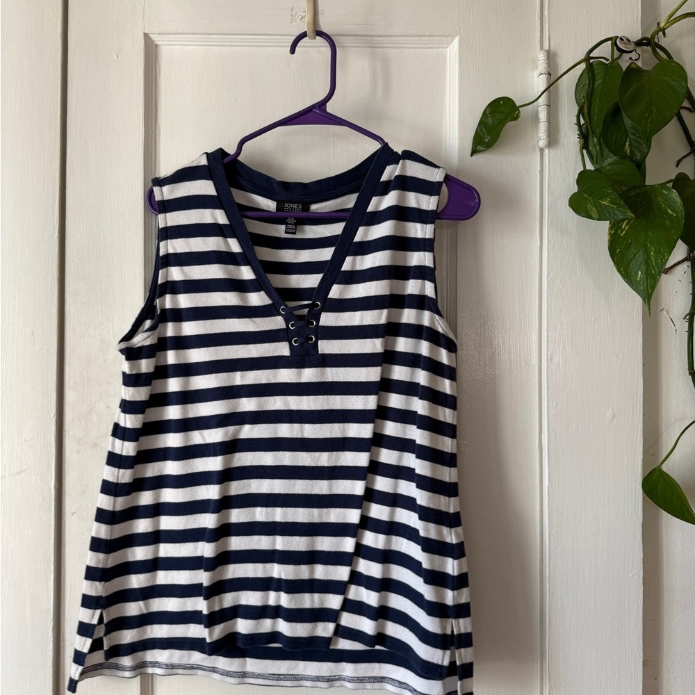 Jones New York Navy and White Striped Tank